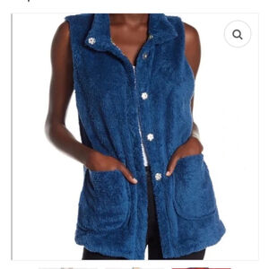 JOHNNY WAS reversible Vicney Lagoon blue faux fur vest topper pockets large